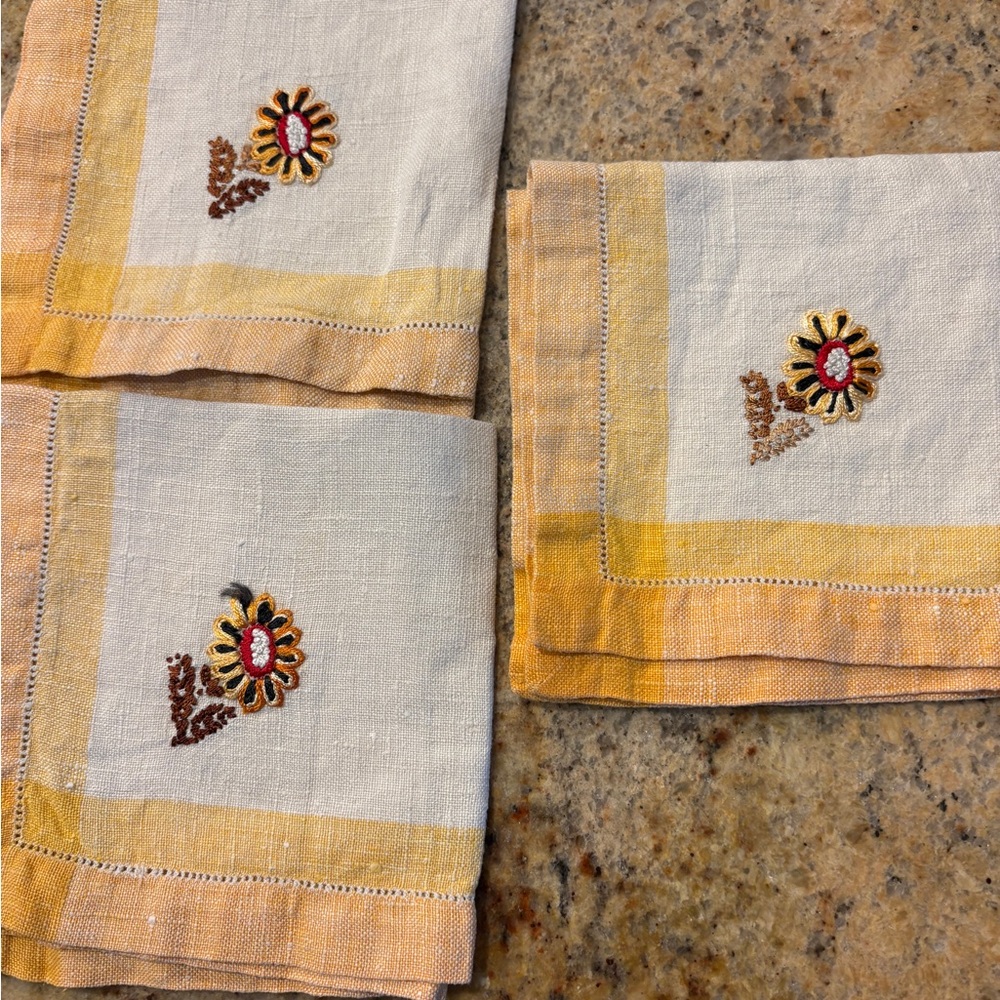 Embroidered Floral Linen Napkins